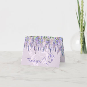 Romantic Lilac Wisteria & Butterfly Floral Wedding Thank You Card
