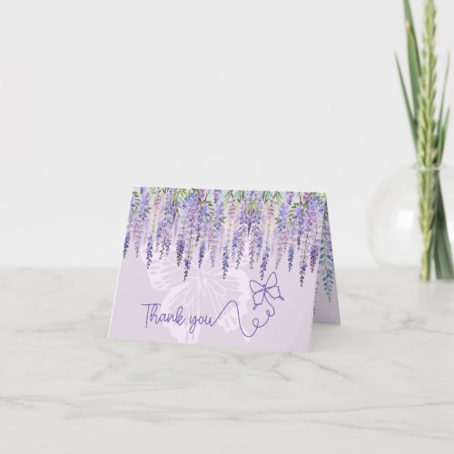 Romantic Lilac Wisteria  Butterfly Floral Wedding Thank You Card