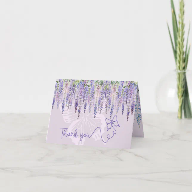 Romantic Lilac Wisteria & Butterfly Floral Wedding Thank You Card | Zazzle