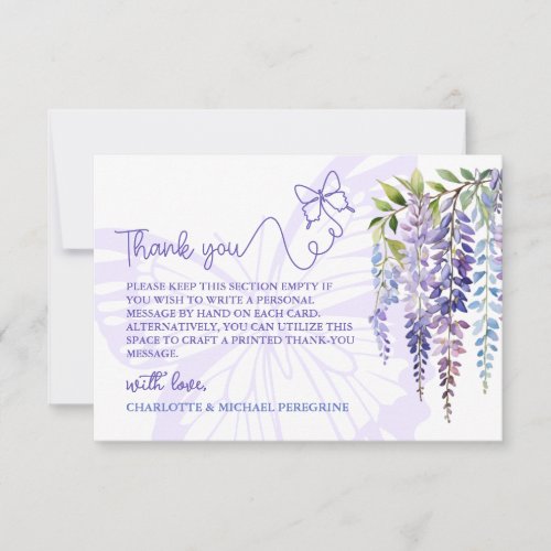 Romantic Lilac Wisteria  Butterfly Floral Wedding Thank You Card
