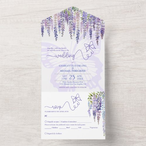 Romantic Lilac Wisteria Fairytale Forest Wedding All In One Invitation