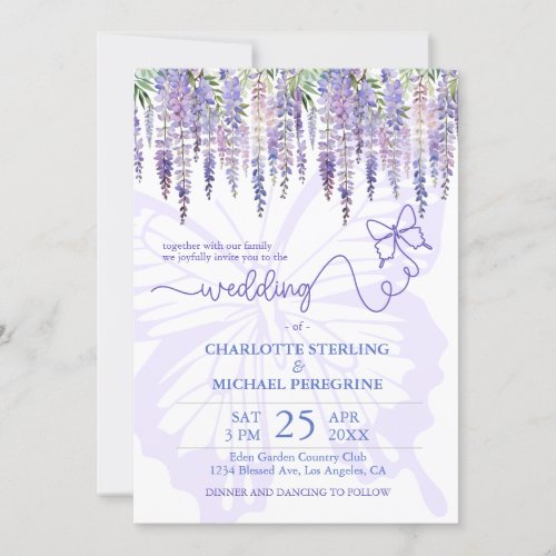 Romantic Lilac Wisteria Fairytale Garden Wedding  Invitation