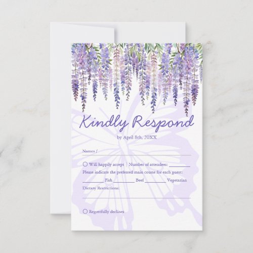 Romantic Lilac Wisteria Garden Wedding RSVP Card