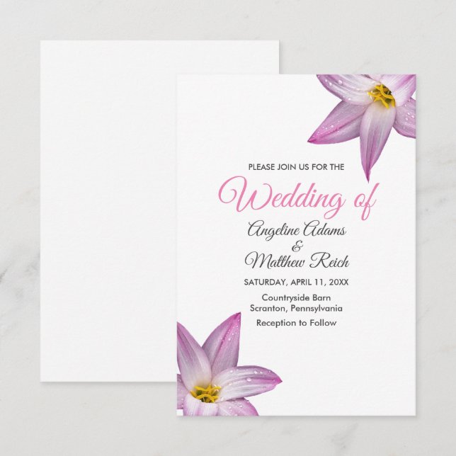 Romantic Lilly Flowers Wooden Formal Wedding Invitation (Front/Back)