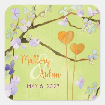 Romantic Lime Green Wedding Save The Date Square Sticker by BridalHeaven at Zazzle