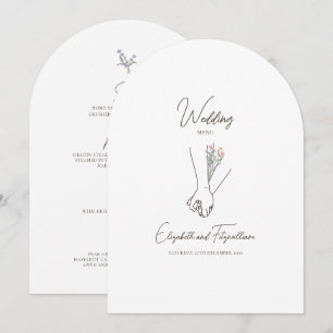 Romantic Line Art Couple Holding Hands Flower Menu Invitation