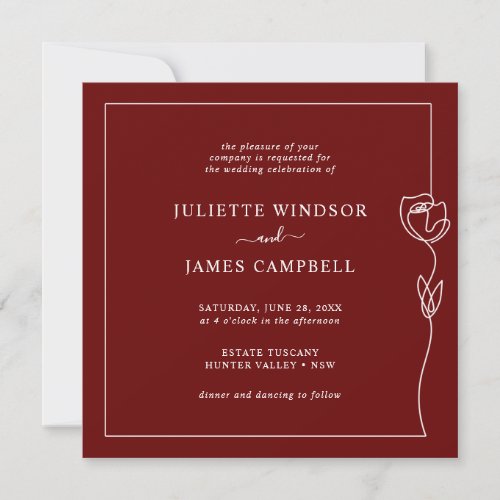 Romantic Line Rose Square Wedding  Invitation