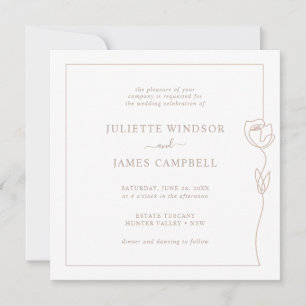 Romantic Line Rose Square Wedding Invitation