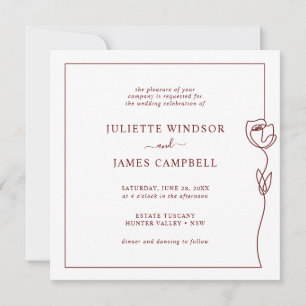 Romantic Line Rose Square Wedding Invitation