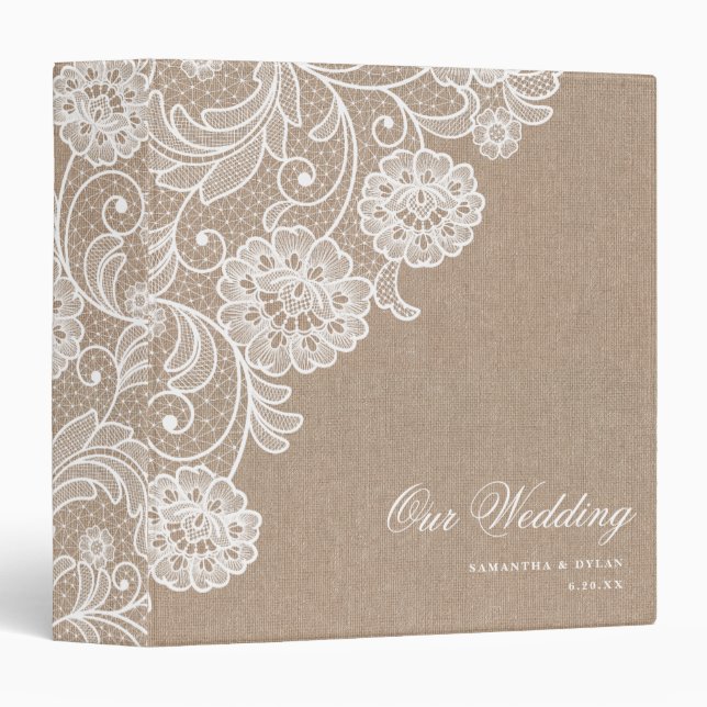 Romantic Linen and Lace Wedding Album Planner 3 Ring Binder (Front/Spine)