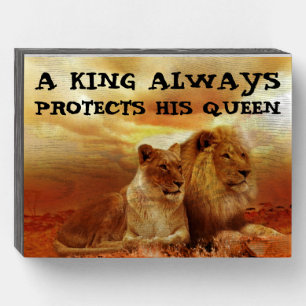 ROMANTIC LION & LIONESS KING QUEEN Wood Box Sign