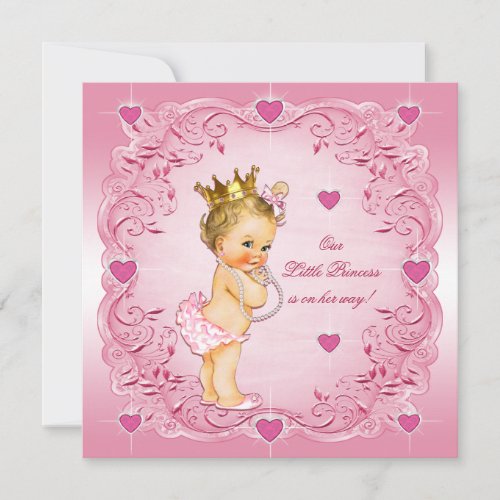Romantic Little Princess Love Hearts Baby Shower Invitation