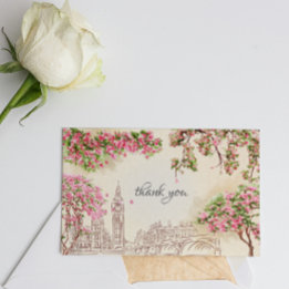 Romantic London Skyline Flower Wedding Thank You Card