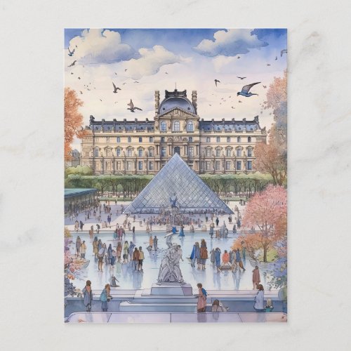 Romantic Louvre Paris Street Scene Art Postcard