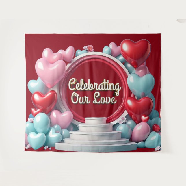 Romantic Love Balloon Arch Banner Backdrop (Front (Horizontal))