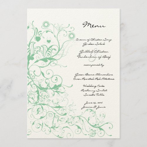 Romantic Love Bird Mint Wedding Menu