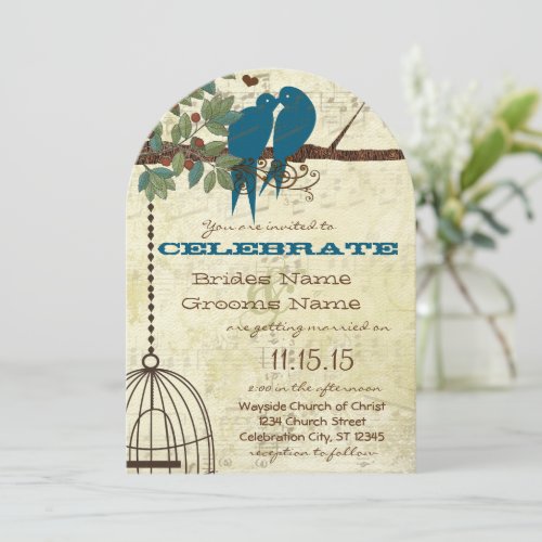 Teal Love Birds Sitting In a Tree Wedding Invite