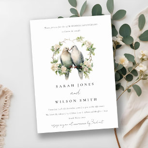 Romantic Love Birds Botanical Wreath Anniversary Invitation