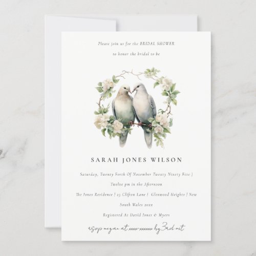 Romantic Love Birds Botanical Wreath Bridal Shower Invitation