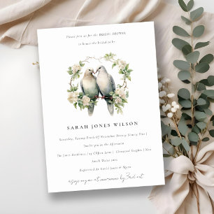 Romantic Love Birds Botanical Wreath Bridal Shower Invitation