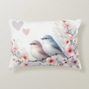 Romantic Love Birds Cherry Blossom Branch Accent Pillow