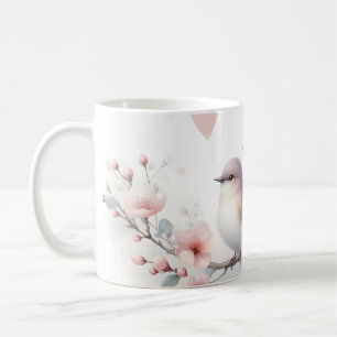 Romantic Love Birds Cherry Blossom Branch Coffee Mug