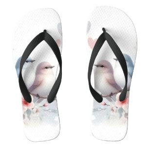 Romantic Love Birds Cherry Blossom Branch Flip Flops