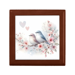 Romantic Love Birds Cherry Blossom Branch Gift Box