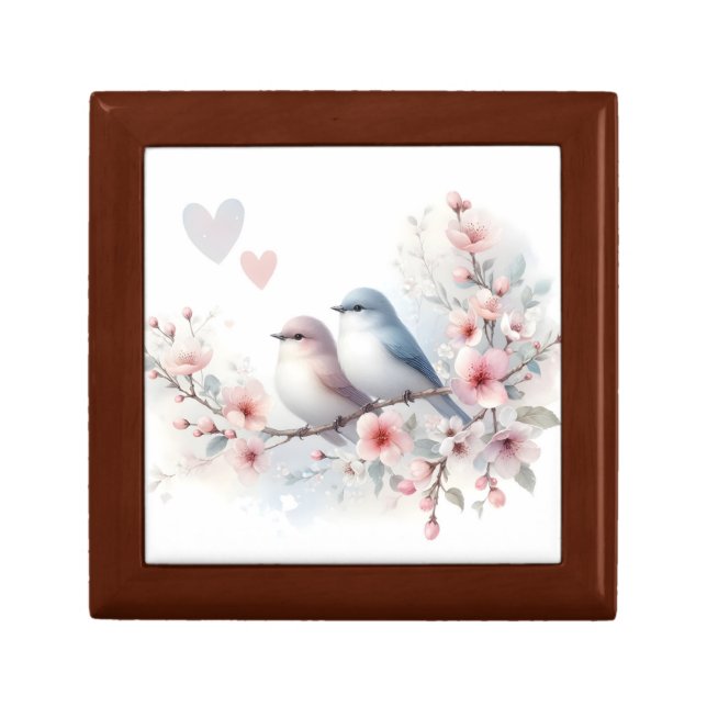 Romantic Love Birds Cherry Blossom Branch Gift Box (Front)