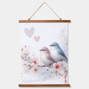 Romantic Love Birds Cherry Blossom Branch Hanging Tapestry