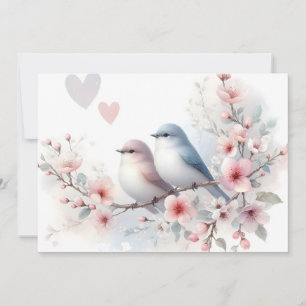 Romantic Love Birds Cherry Blossom Branch Holiday Card