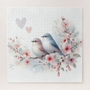 Romantic Love Birds Cherry Blossom Branch Jigsaw Puzzle