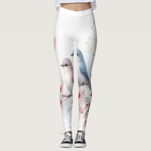 Romantic Love Birds Cherry Blossom Branch Leggings