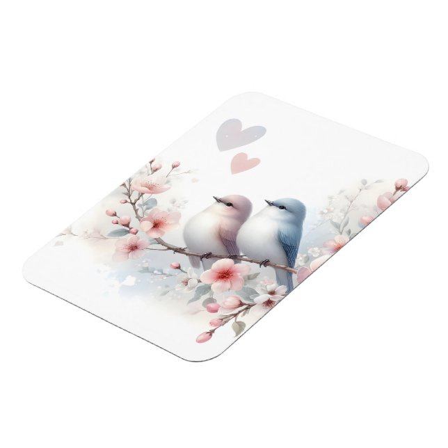 Romantic Love Birds Cherry Blossom Branch Magnet (Left Side)
