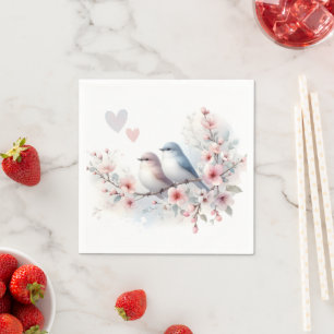 Romantic Love Birds Cherry Blossom Branch Napkins