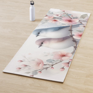 Romantic Love Birds Cherry Blossom Branch Yoga Mat