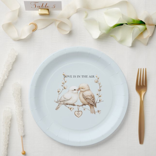 Romantic Love Birds Heart Wedding Paper Plates (Wedding)