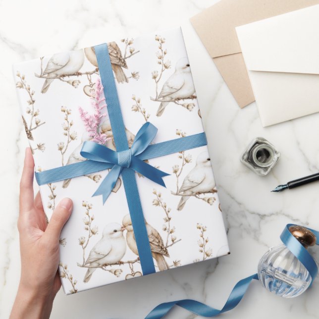 Romantic Love Birds Heart Wedding Wrapping Paper (Gifting)