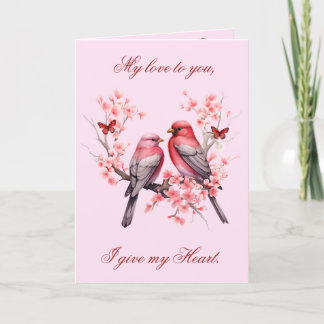 Romantic Love Birds - Pink Cherry Trees Valentine  Holiday Card
