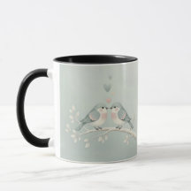 Romantic Love Birds Watercolor Combo Mug - Soft Bl