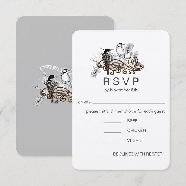 Romantic Love Birds Woodpecker Wedding RSVP Invitation (Front/Back)