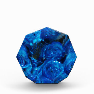 Romantic Love Blue Glitter Glamour Roses Acrylic Award