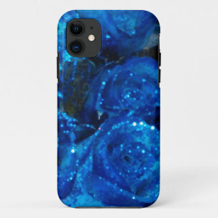 Romantic Love Blue Glitter Glamour Roses iPhone 11 Case