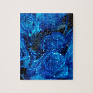 Romantic Love Blue Glitter Glamour Roses Jigsaw Puzzle