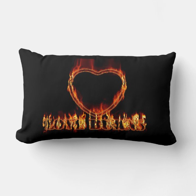 Romantic Love Burns Heart Black Valentine's Day Lumbar Pillow (Front)