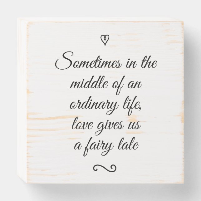 Romantic Love Calligraphy Fairy Tale Wedding Wooden Box Sign (Front Horizontal)