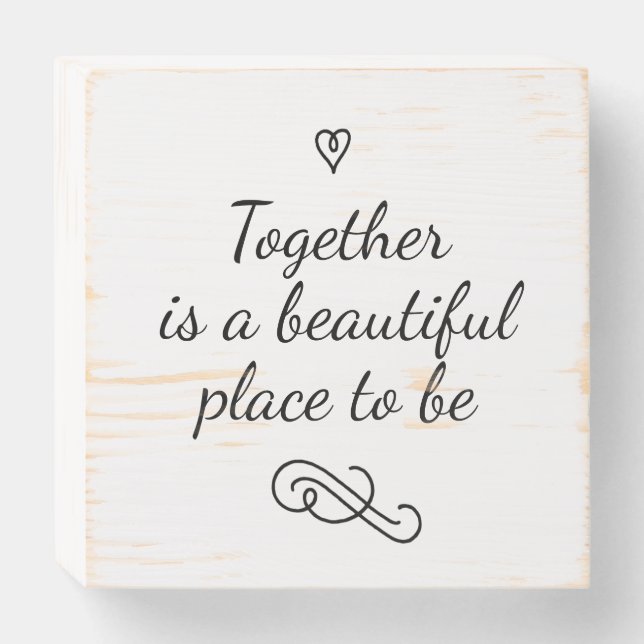 Romantic Love Calligraphy Togetherness Wedding Wooden Box Sign (Front Horizontal)