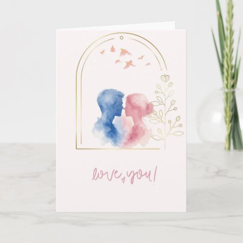 Romantic love card with couple in watercolor style