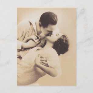 Romantic Love Couple Kissing vintage illustration Postcard