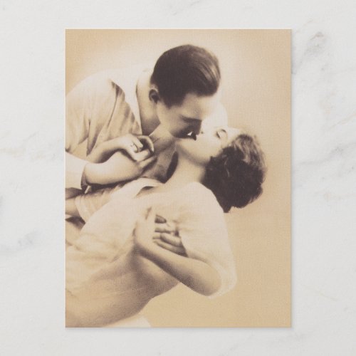 Romantic Love Couple Kissing vintage illustration Postcard